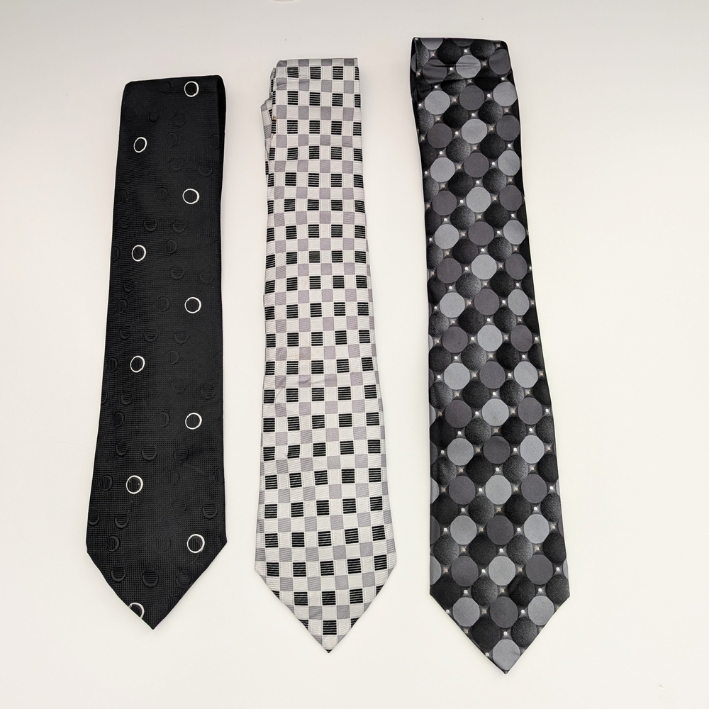 Bundle of 3 Elegant Black/Gray/White/Silver Men's Ties